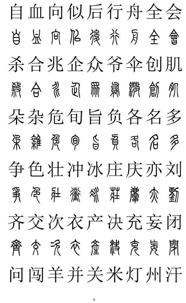 篆书2500字对照表，再也不怕写错了