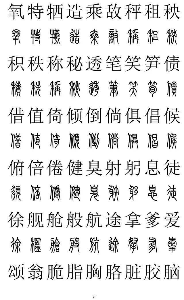 篆书2500字对照表，再也不怕写错了