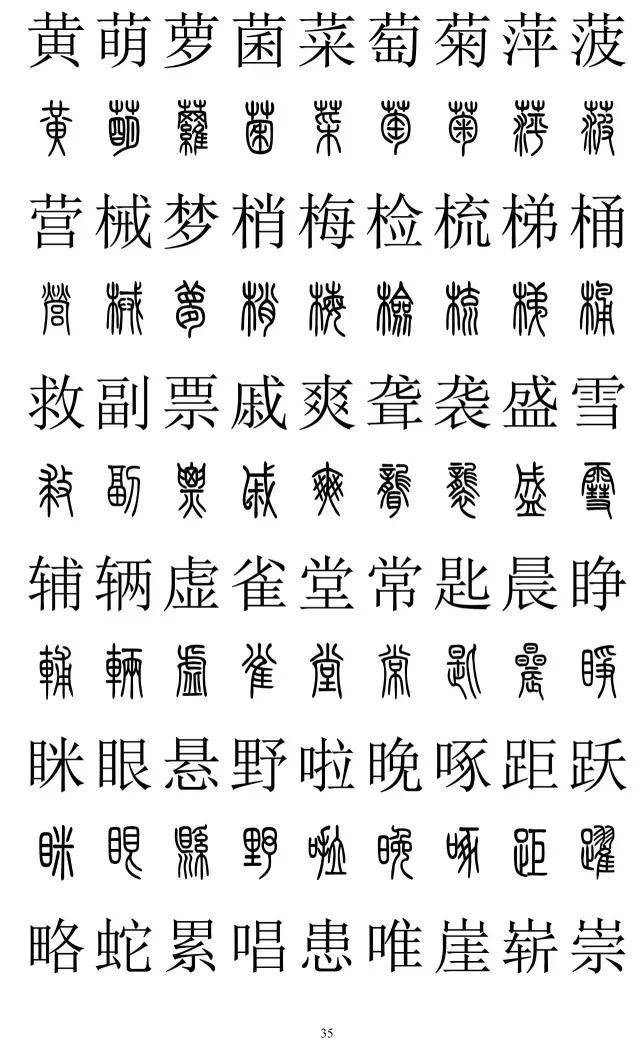 篆书2500字对照表，再也不怕写错了