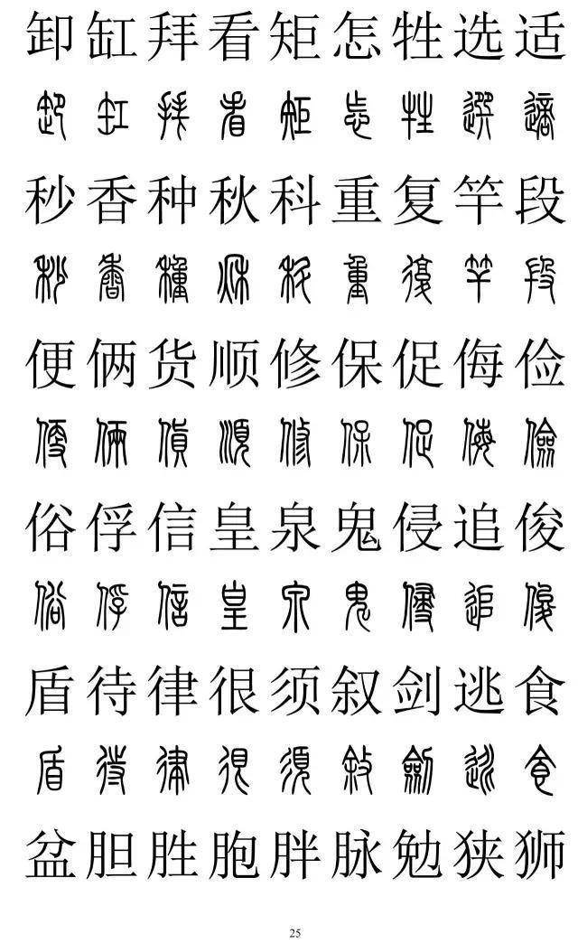 篆书2500字对照表，再也不怕写错了