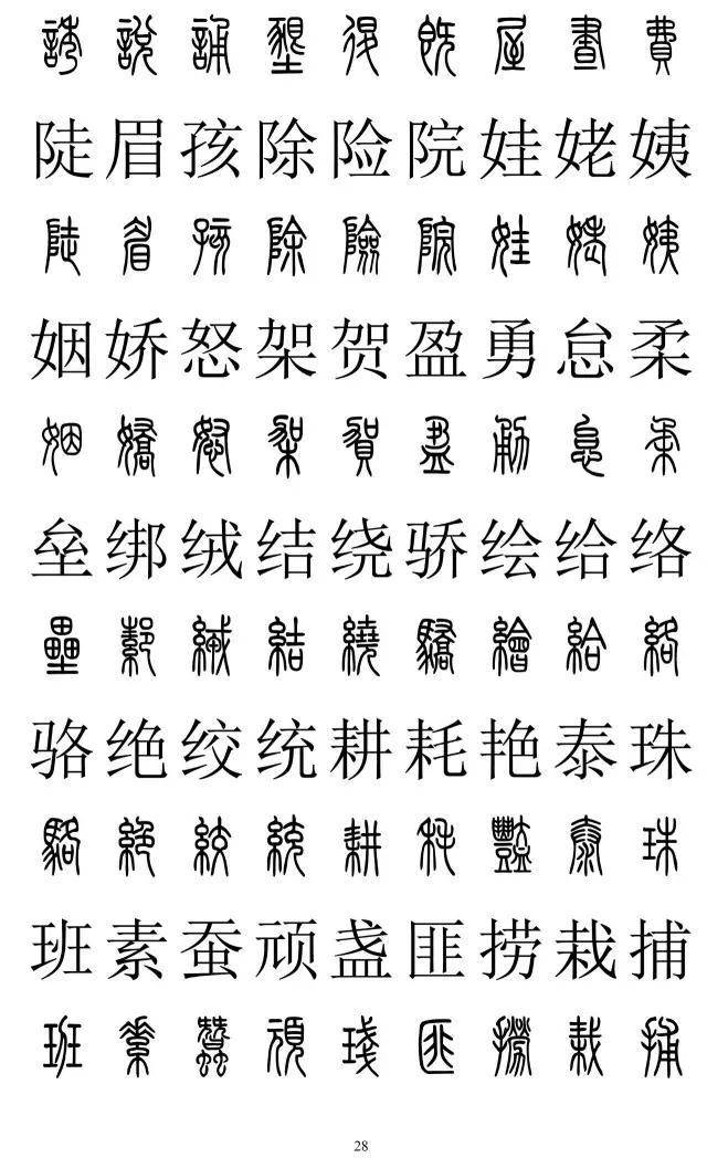 篆书2500字对照表，再也不怕写错了