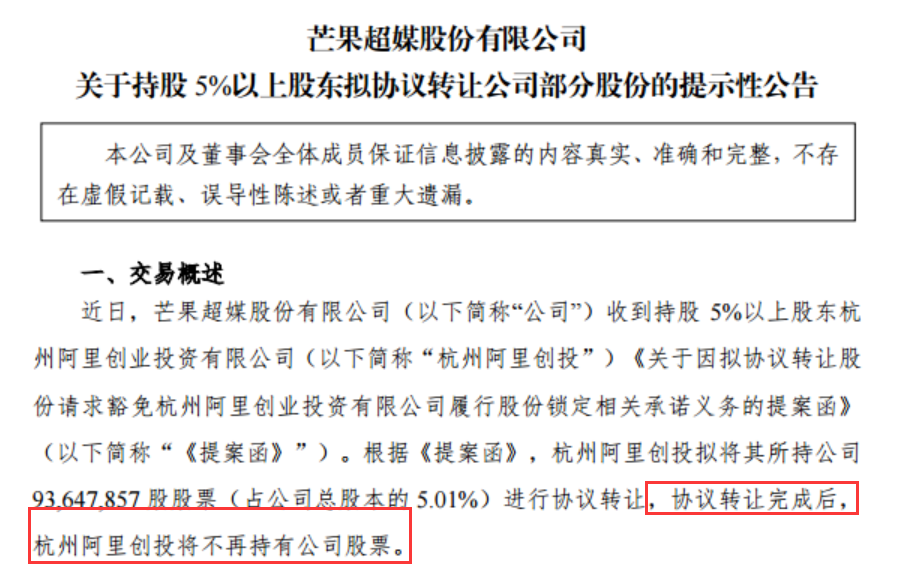 重磅！阿里系突然清仓芒果超媒：买入不到一年，从赚25亿到浮亏23亿！发生了什么？谁来接手？