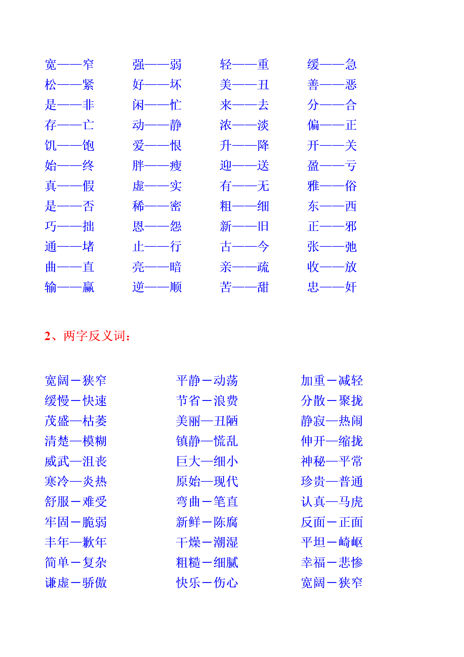 500组小学生常用近义词、反义词，节约孩子背记时间，作文不词穷