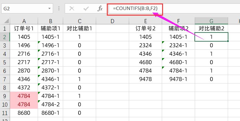 Excel中自身重复的两列数据核对技巧