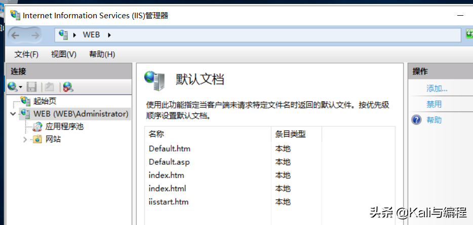 Kali与编程：Winserver 2019 搭建web服务器