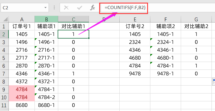 Excel中自身重复的两列数据核对技巧