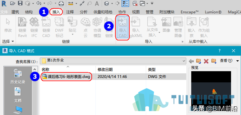 Revit中如何通过CAD图纸创建地形？