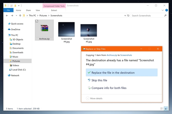 Win10 v1809新变动：解压zip自动覆盖同名文件 用户担忧