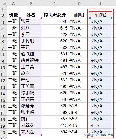 根据所选学生名，Excel 图表会分别动态显示全班成绩和个人成绩