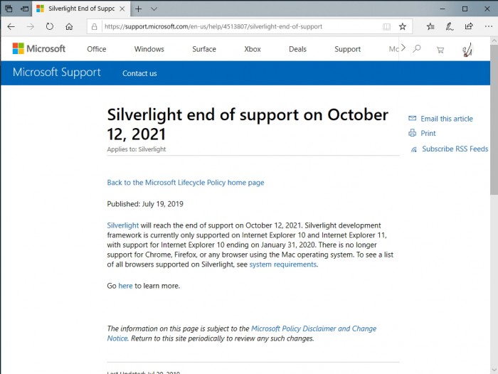 「图」Microsoft Silverlight将于2021年10月12日停止支持