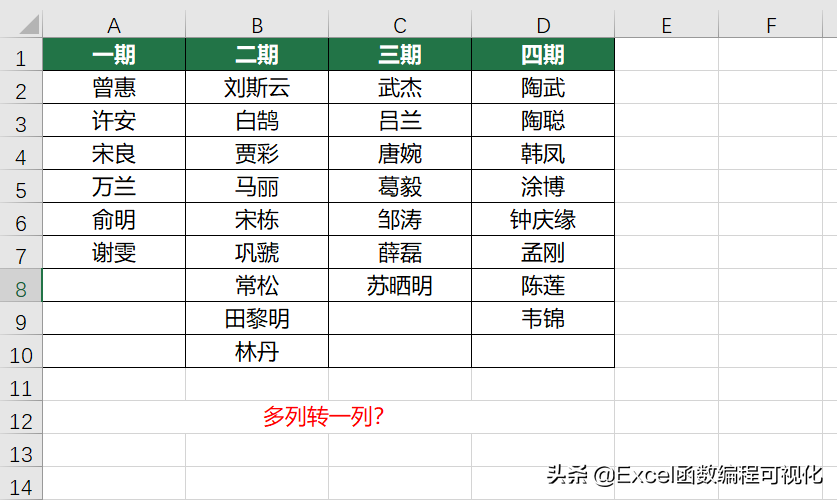 Excel小技巧，傻瓜式多列数据转换成一列