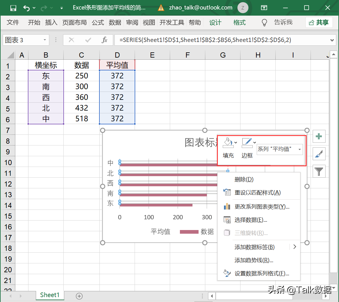 Excel条形图添加平均线的简单方法