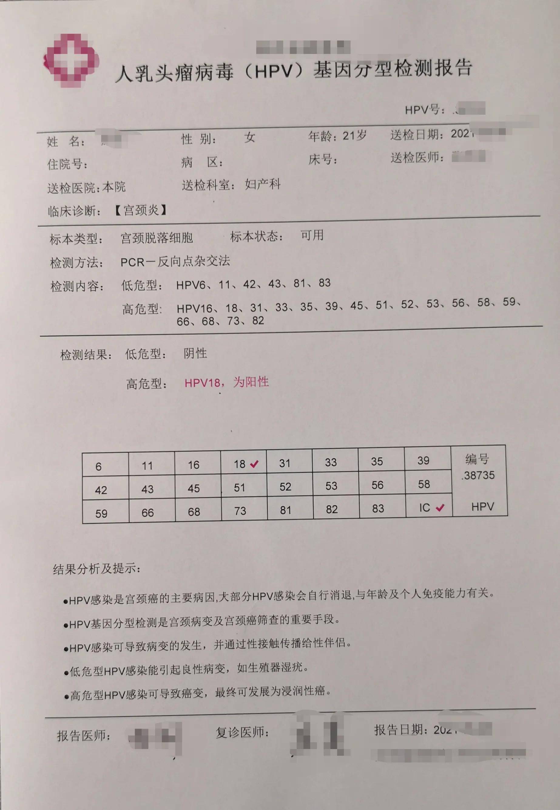 今天这三张病理报告提醒：HPV16和HPV18阳性，一定要引起重视