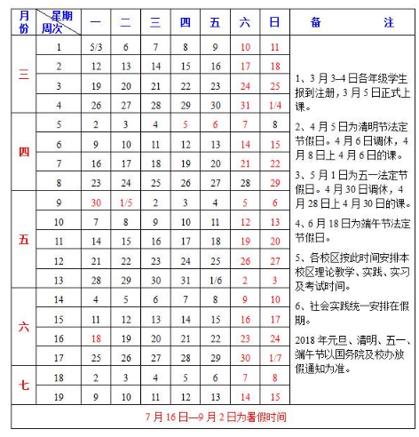 长江大学2018年暑假放假时间