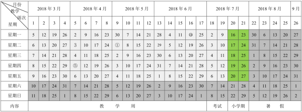 山东中医药大学2018校历