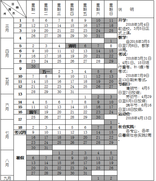 河北医科大学2017-2018学年校历安排