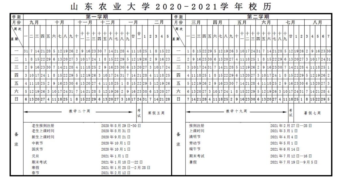 2021山东农业大学暑假时间安排