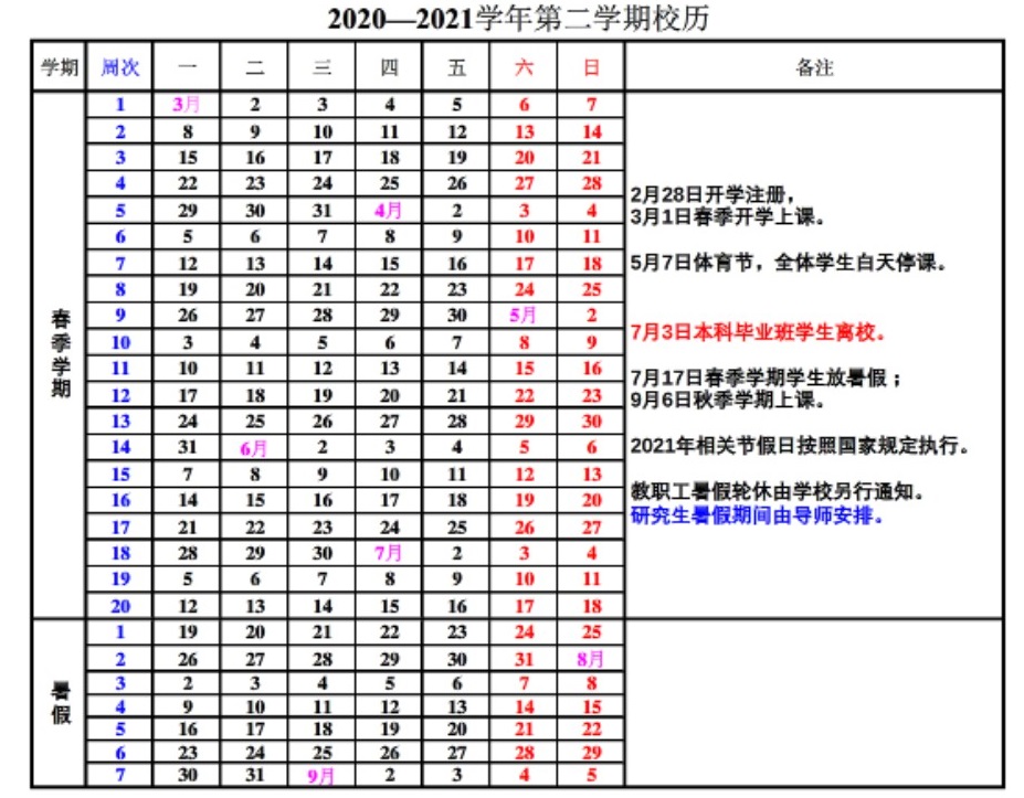 华东理工大学2021暑假放假时间安排