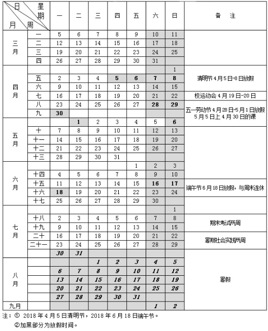 河北经贸大学2017-2018学年校历安排