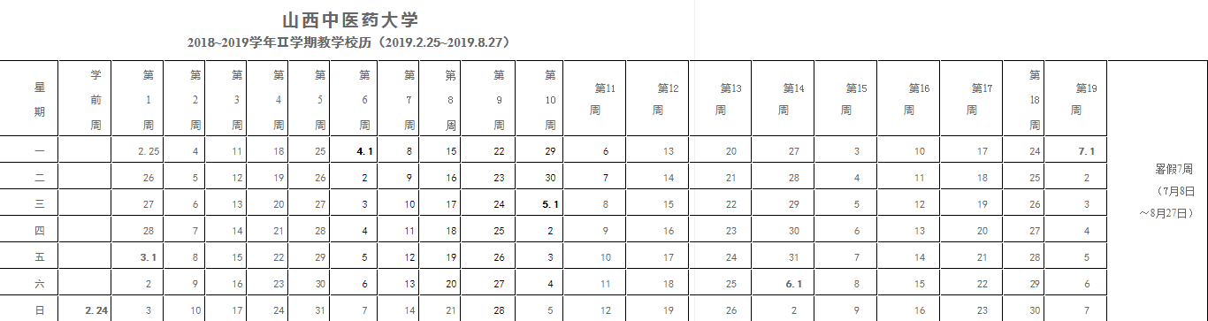 2019年山西中医药大学暑假时间安排