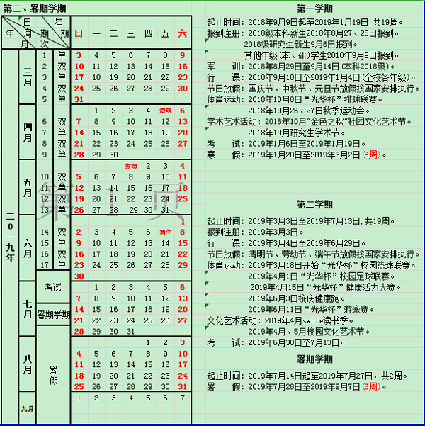 西南财经大学2019年暑假放假时间