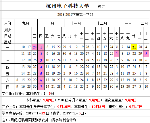 2018杭州电子科技大学 新生开学时间