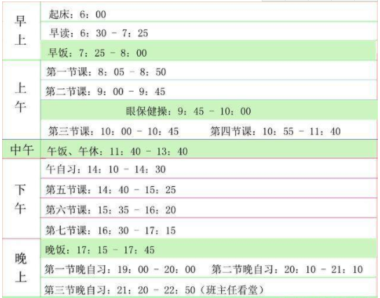 毛坦厂中学作息时间安排表