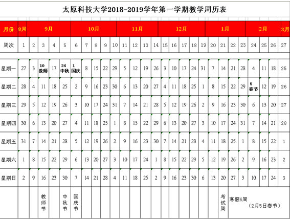 2019太原科技大学寒假放假时间时间