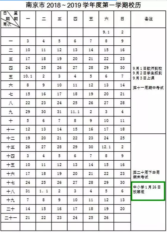 南京市中小学寒假放假时间安排