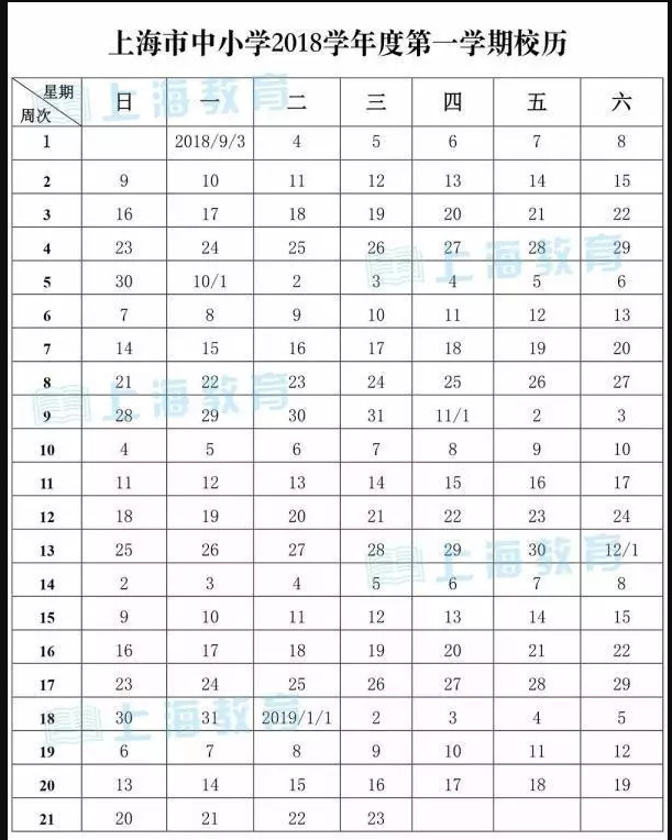2019上海中小学放假时间什么时候