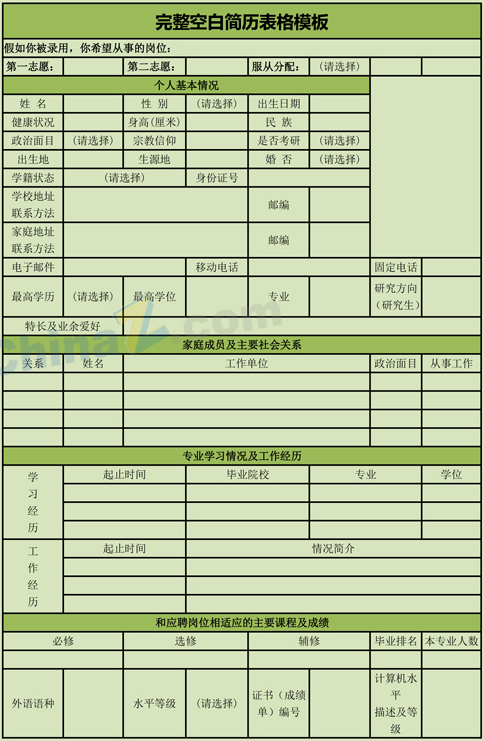 完整个人简历模板样本