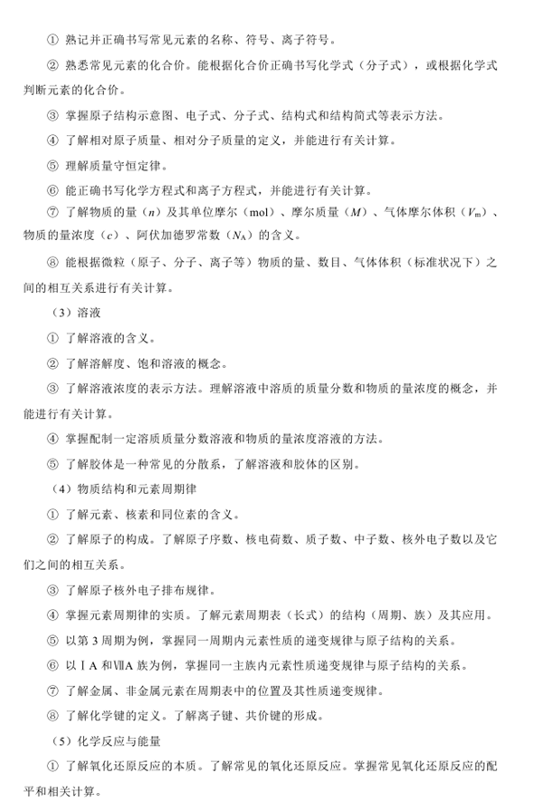 2019高考化学新课标卷考试说明及考试大纲