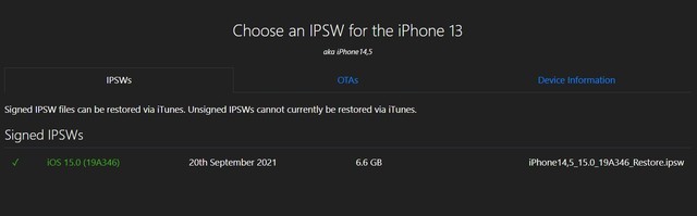 iPhone 13/Pro系iOS 15固件验证正式版重新开启