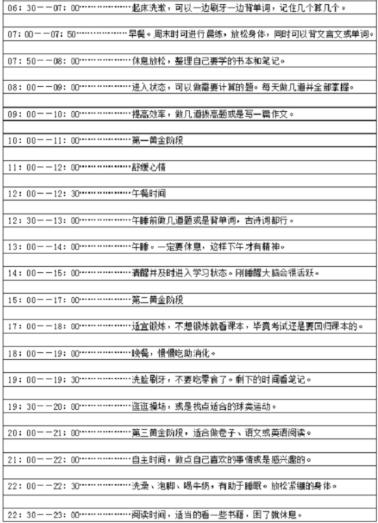 高三黑马逆袭作息时间表