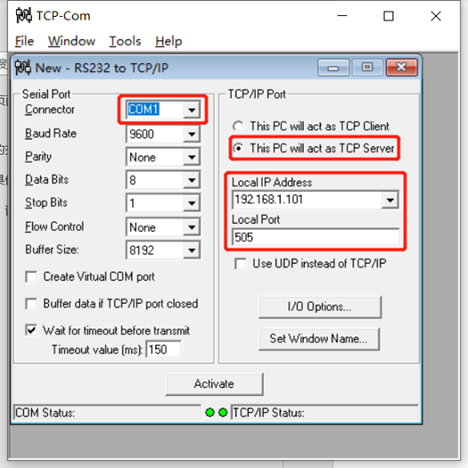 通过TCP调试Modbus RTU