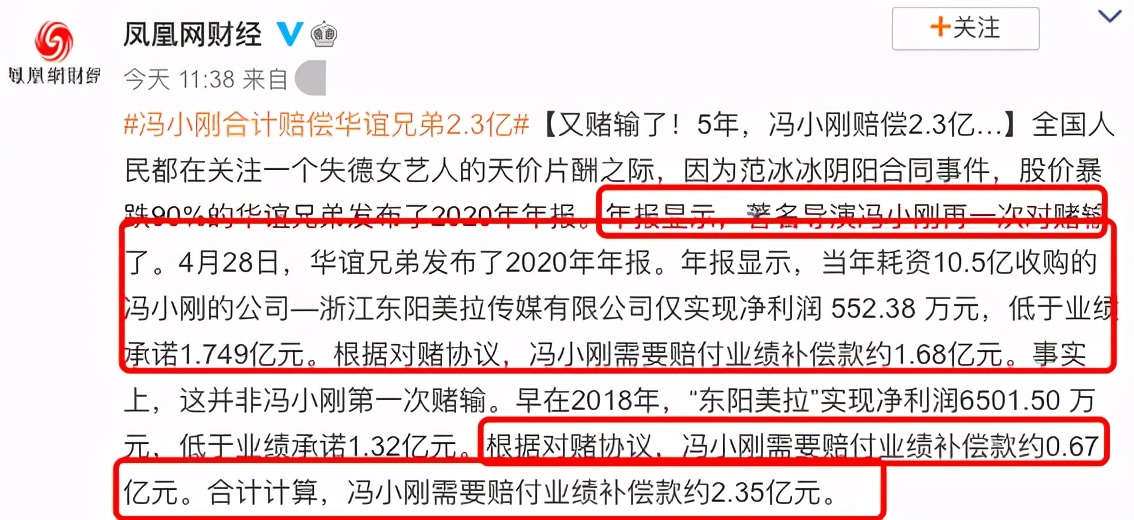 冯小刚又对赌失败！5年赔偿华谊2.3亿元，收入达8亿被指稳赚不赔