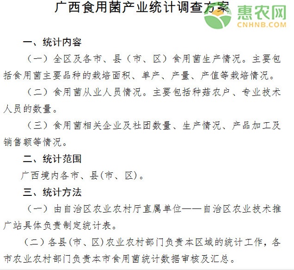 关于印发广西食用菌产业统计调查方案的通知