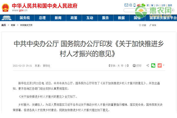 《关于加快推进乡村人才振兴的意见》