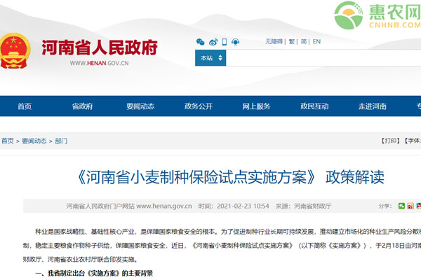 《河南省小麦制种保险试点实施方案》政策解读