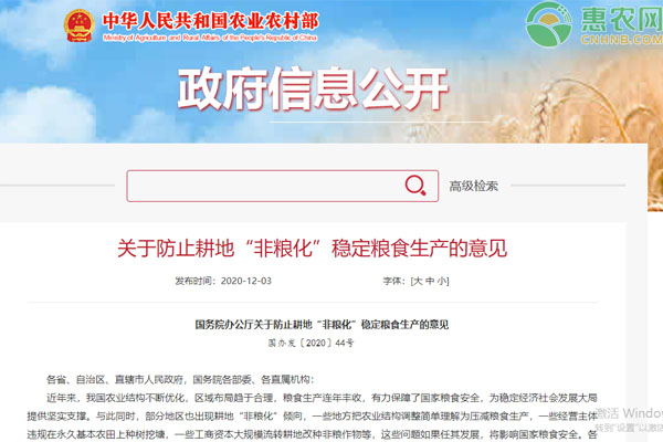 关于防止耕地“非粮化”稳定粮食生产的意见
