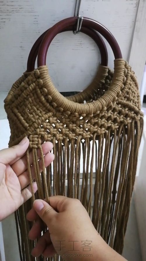 咖色花朵手提包 手工编织包包教程 结绳艺术☆手工DIY