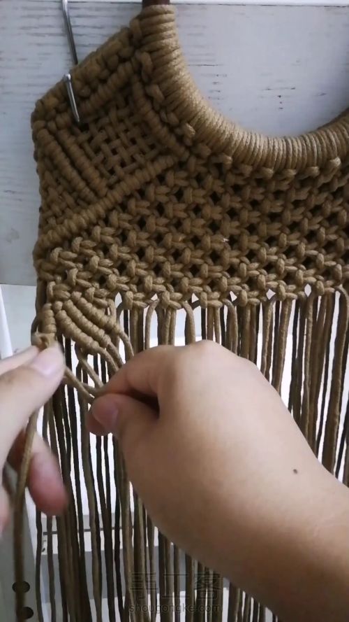 咖色花朵手提包 手工编织包包教程 结绳艺术☆手工DIY