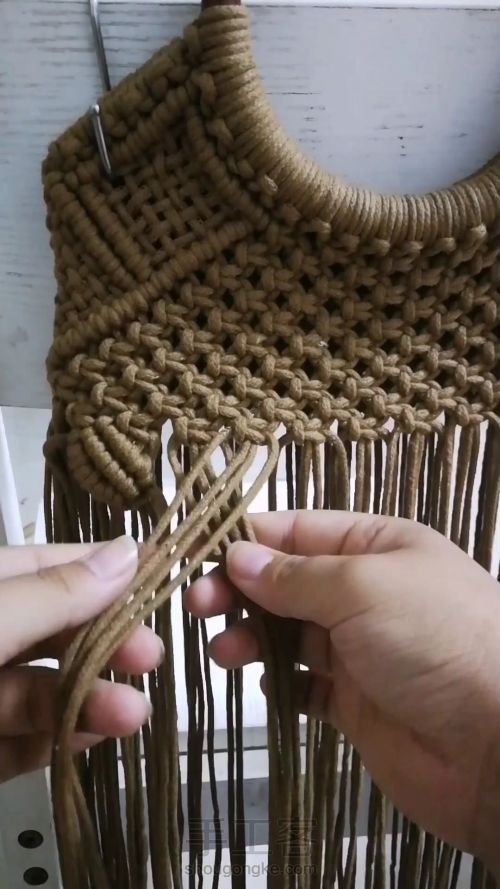 咖色花朵手提包 手工编织包包教程 结绳艺术☆手工DIY