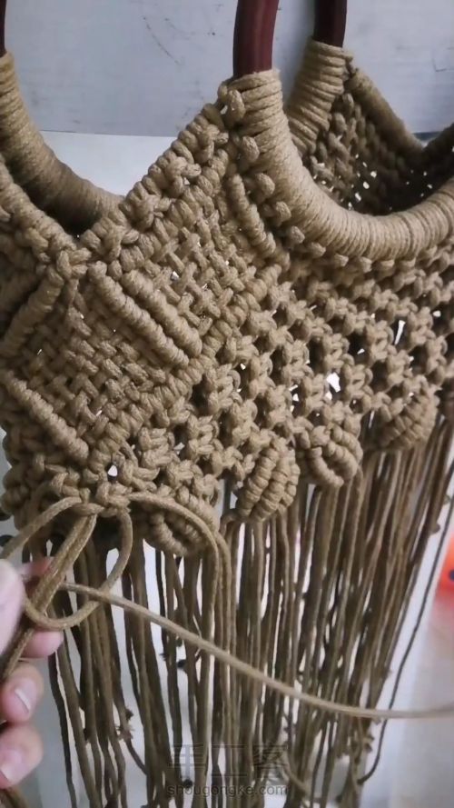 咖色花朵手提包 手工编织包包教程 结绳艺术☆手工DIY