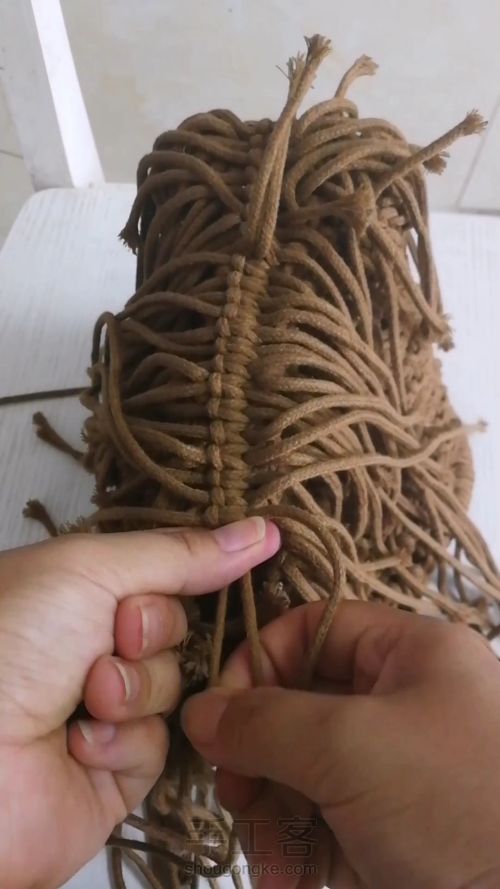 咖色花朵手提包 手工编织包包教程 结绳艺术☆手工DIY