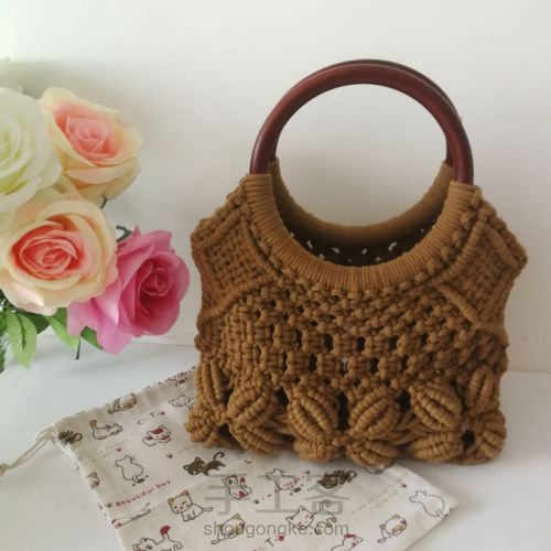 咖色花朵手提包 手工编织包包教程 结绳艺术☆手工DIY
