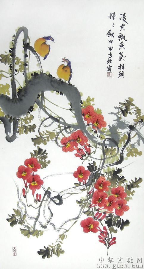 写意凌霄花国画图片