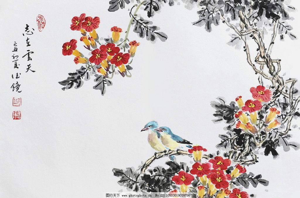 写意凌霄花国画图片